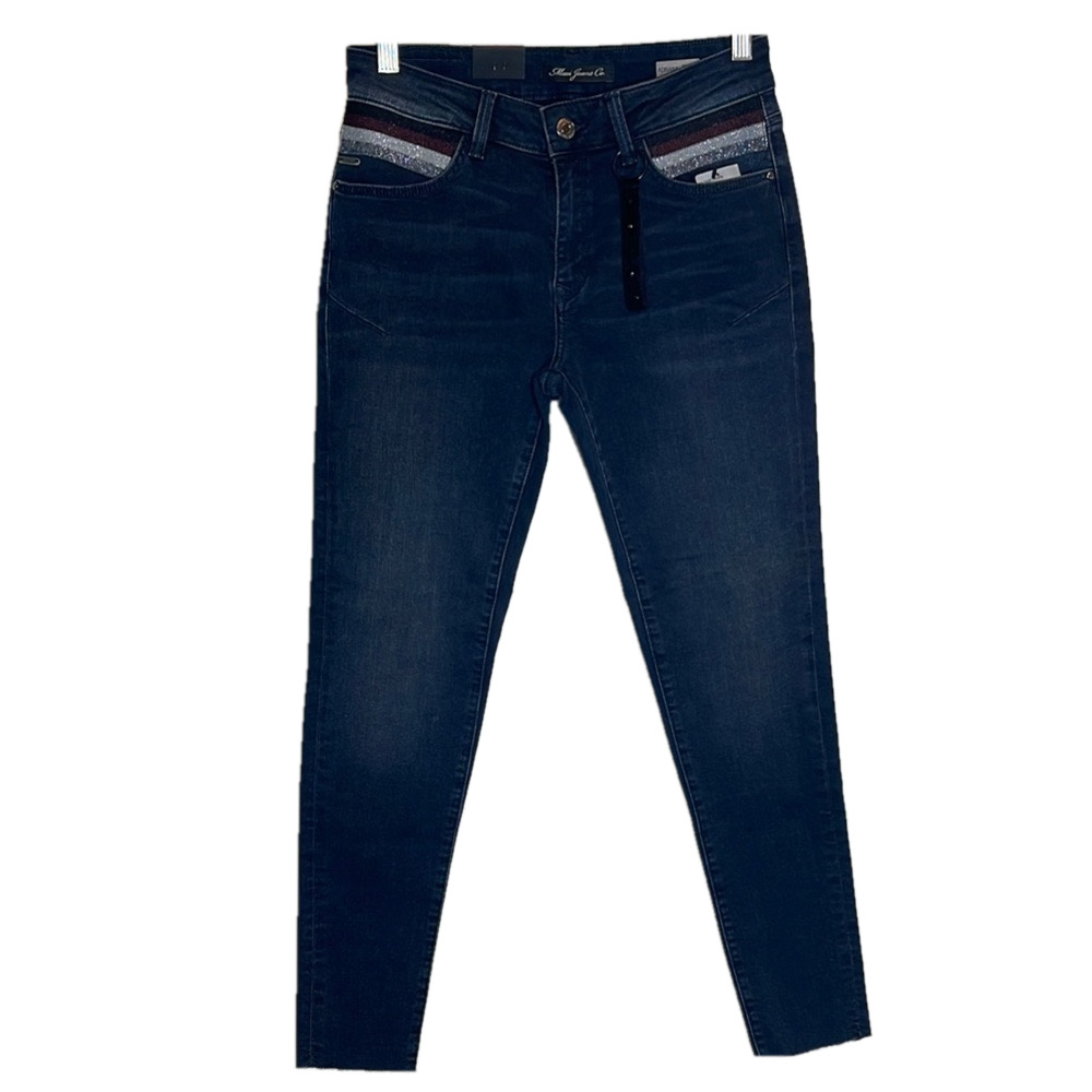 Mavi Adriana Mid-Rise Super Skinny Blue Wash Denim Metallic Accents Size 4